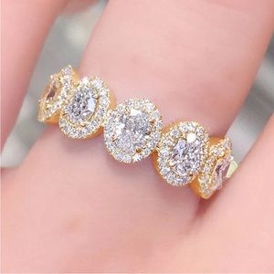 New 18k Yellow Gold Over Silver White Sapphires Ring